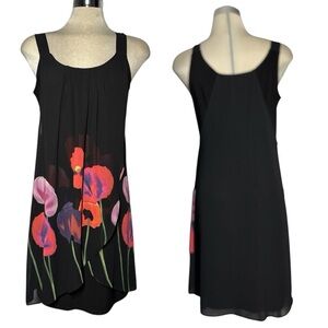 Bali Black and Red Floral print Elegant Dress Size 6